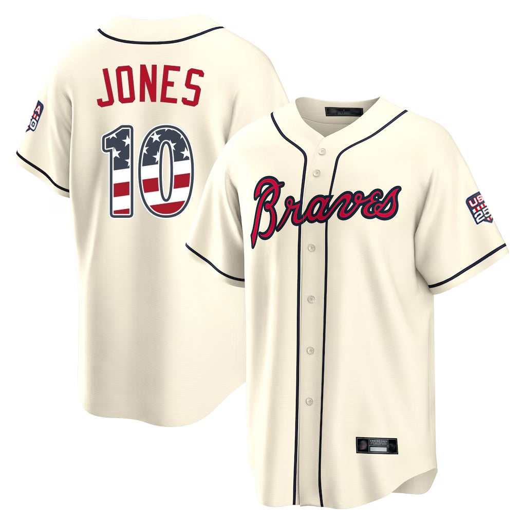 Atlanta Braves #10 Chipper Jones Player Cream Fedasgoge USA 250 Fourth Of July Limited Home Game Stitched Jerseys