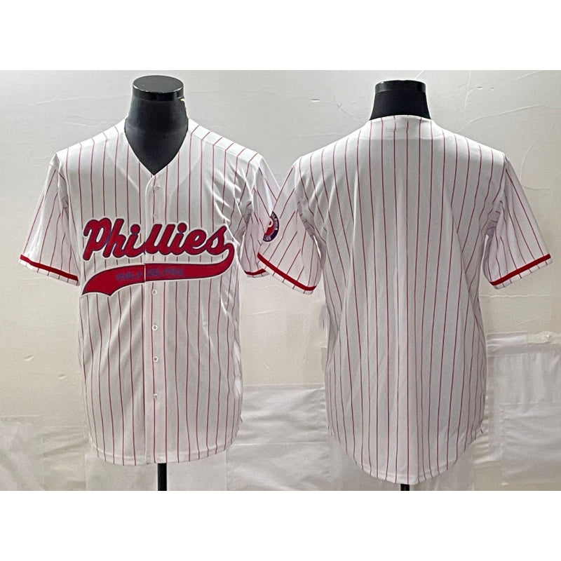 Philadelphia Phillies Blank White Fedasgoge Pinstripe Cool Base Stitched Jersey