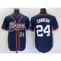 Detroit Tigers #24 Miguel Cabrera Number Navy Blue Fedasgoge Cool Base Stitched Jersey
