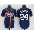 Detroit Tigers #24 Miguel Cabrera Number Navy Blue Fedasgoge Cool Base Stitched Jersey