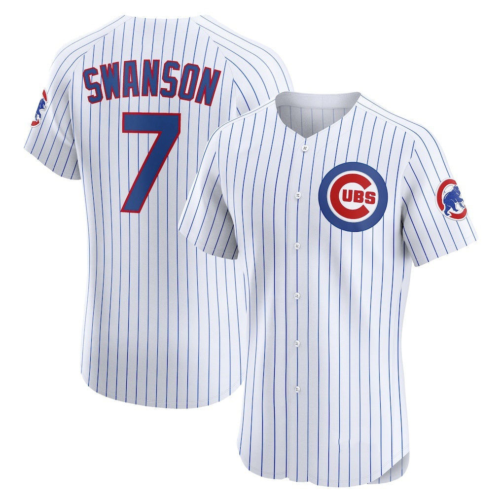Chicago Cubs #7 Dansby Swanson White Fedasgoge Home Elite Jersey