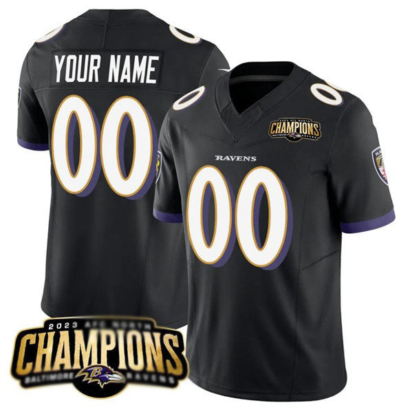 Custom B.Ravens Active Player Black Fedasgoge 2023 F.U.S.E. AFC North Champions Vapor Limited Stitched Jersey