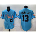 Atlanta Braves #13 Ronald Acuna Jr. Blue FOULKSSHOP 2024 Atliens & Peach With Outkast Patch Vapor Limited Stitched Jersey