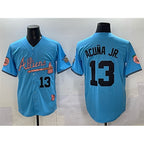 Atlanta Braves #13 Ronald Acuna Jr. Blue FOULKSSHOP 2024 Atliens & Peach With Outkast Patch Vapor Limited Stitched Jersey