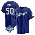 Los Angeles Dodgers #50 Mookie Betts Player Royal Fedasgoge World Series Meet City Connect Home Game Stitched Jerseys