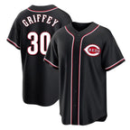Cincinnati Reds #30 Ken Griffey Player Black Fedasgoge Fashion Out Home Game Stitched Jerseys