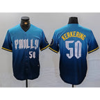 Philadelphia Phillies #50 Orion Kerkering Number Blue Fedasgoge 2024 City Connect Limited Stitched Jersey