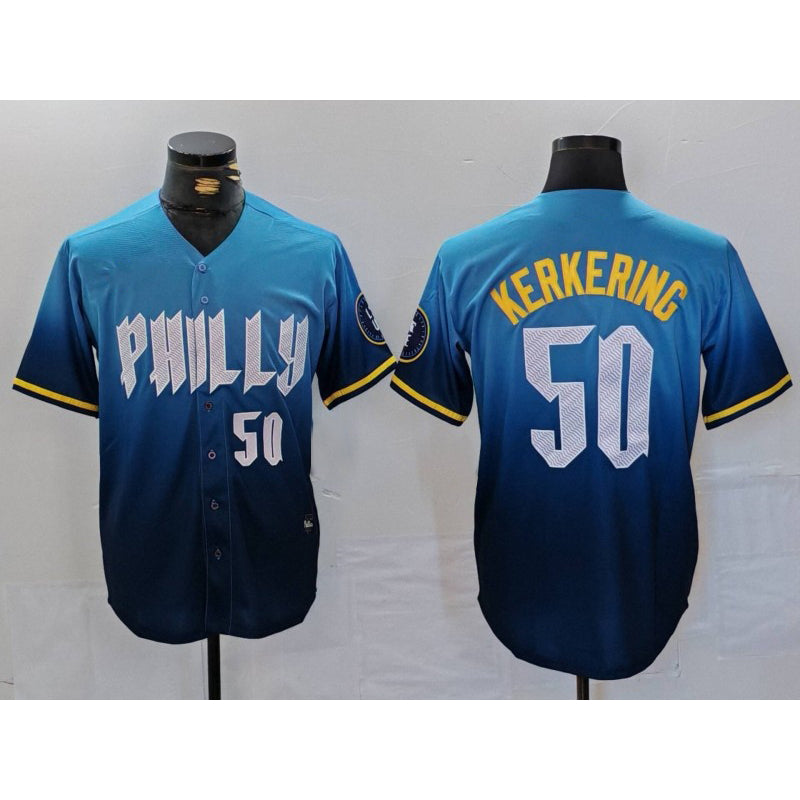 Philadelphia Phillies #50 Orion Kerkering Number Blue Fedasgoge 2024 City Connect Limited Stitched Jersey