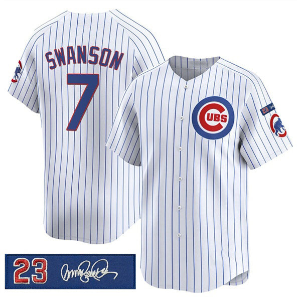 Chicago Cubs #7 Dansby Swanson White Fedasgoge Pinstripe 'Ryne Sandberg Tribute' Vapor Limited V3 Stitched Jersey