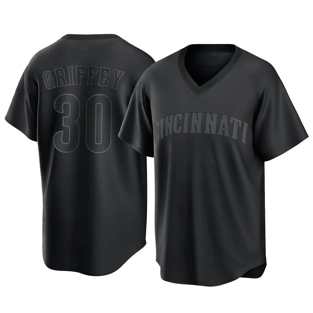 Cincinnati Reds #30 Ken Griffey Player Black Fedasgoge T-shirt Game Home Stitched Jerseys