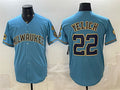 Milwaukee Brewers #22 Christian Yelich Blue Fedasgoge With Home & Bob Uecker Patch Stitched Jersey