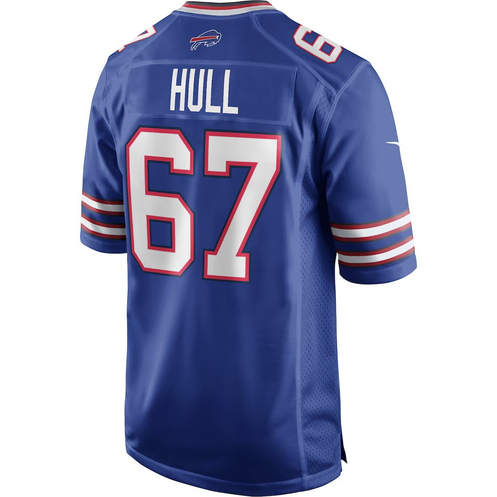 B.Bills #67 Kent Hull Royal Fedasgoge Game Retired Player Jersey
