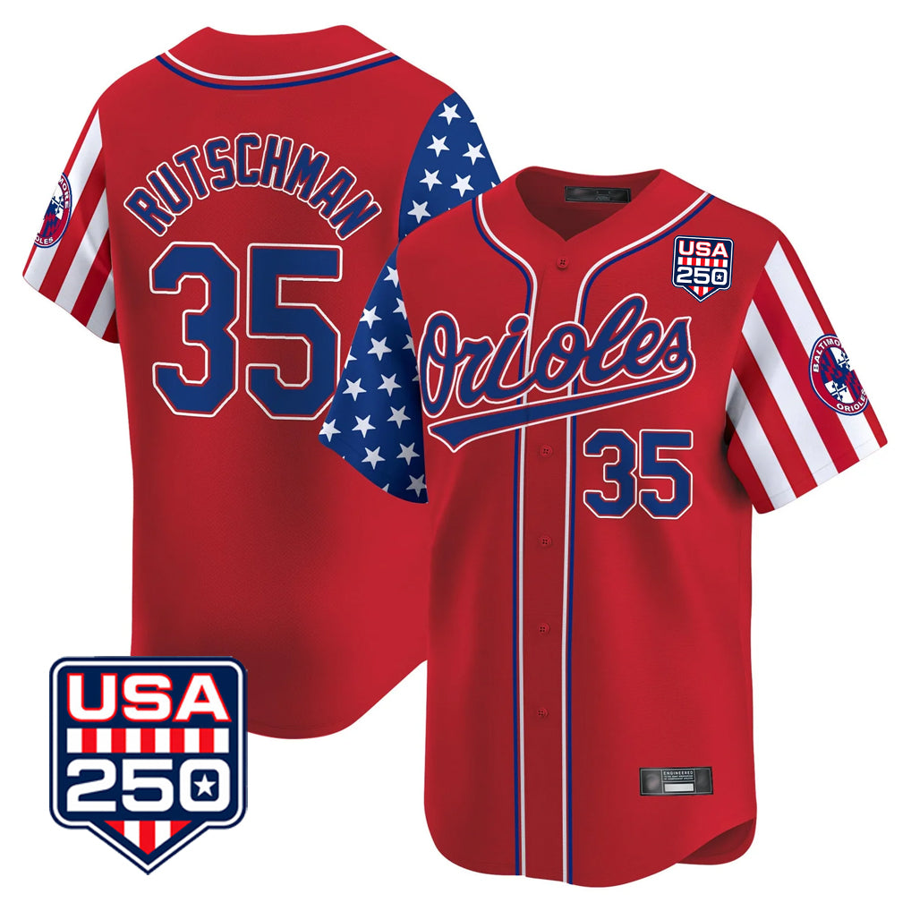 Baltimore Orioles #35 Adley Rutschman Player Red Fedasgoge USA 250 Independence Day Vapor Premier Limited Home Game Stitched Jerseys