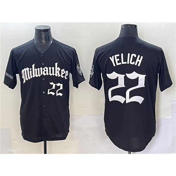 Milwaukee Brewers #22 Christian Yelich Black Fedasgoge 'Gothic 414 Shadows Edition' Vapor Premier Limited Stitched Jersey