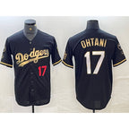 Los Angeles Dodgers #17 Shohei Ohtani Number Black Gold Fedasgoge Stitched Cool Base Jersey 3