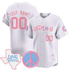 Custom Houston Astros  Love Street & Peace Sign Patch Bubblegum Pink Vapor Premier Limited Jersey ¨C Pinstripe Fedasgoge