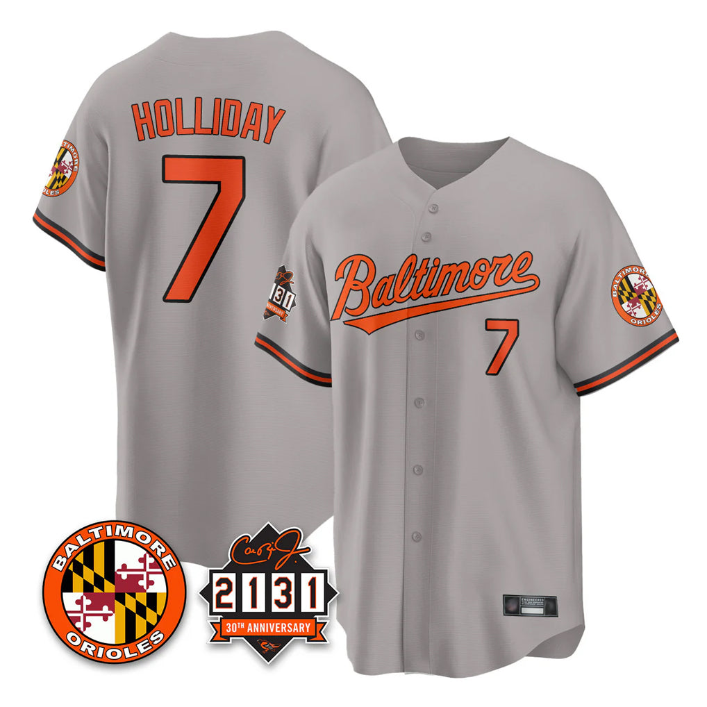 Baltimore Orioles #7 Jackson Holliday Player Gray Fedasgoge 30th Anniversary of 2131 Home Game Stitched Jerseys