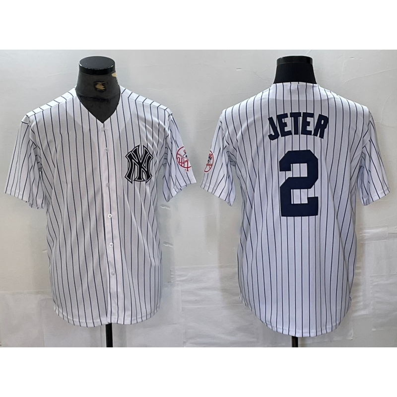 New York Yankees #2 Derek Jeter Name White Fedasgoge With Patch 2024 Cool Base Stitched Jersey
