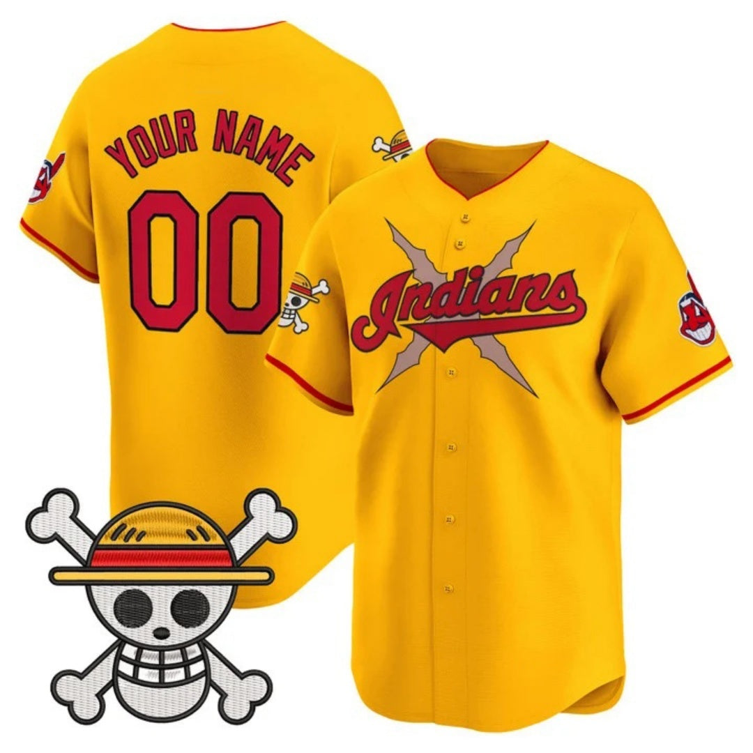 Custom Cleveland Indians x One Piece Gold Fedasgoge Vapor Premier Limited Jersey - Stitched
