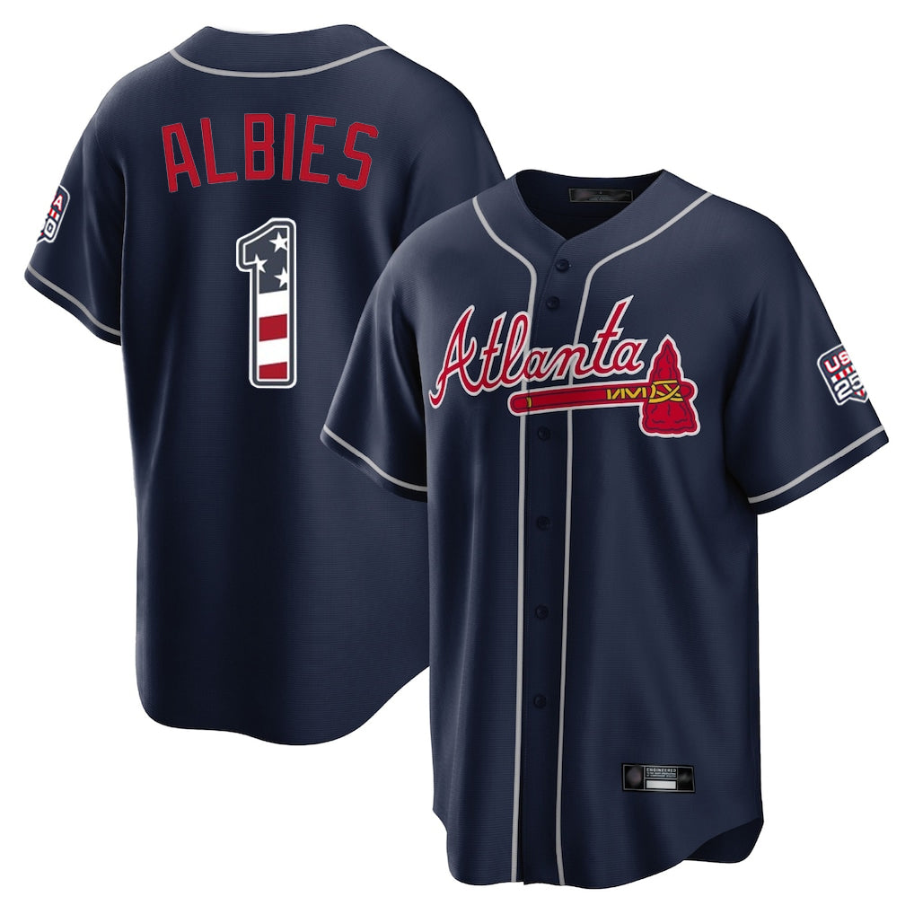 Atlanta Braves #1 Ozzie Albies Player Navy Fedasgoge USA 250 Fourth Of July Limited Home Game Stitched Jerseys