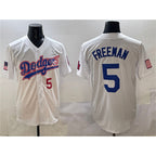Los Angeles Dodgers #5 Freddie Freeman White Fedasgoge With American Flag Patch Limited Stitched Jersey