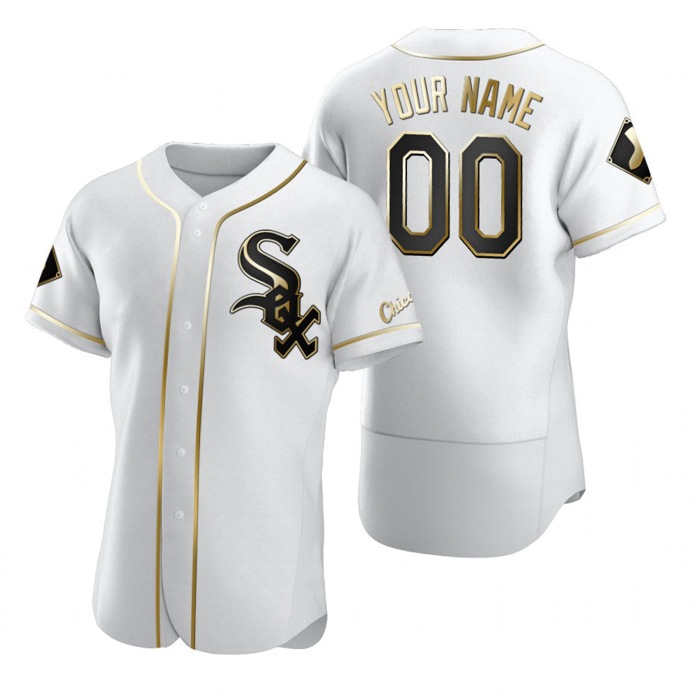 Custom Chicago White Sox White Fedasgoge Stitched Flex Base Golden Edition Jersey