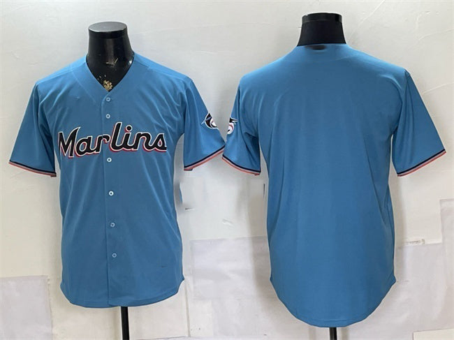 Miami Marlins Blank Blue Fedasgoge Cool Base Stitched Jersey