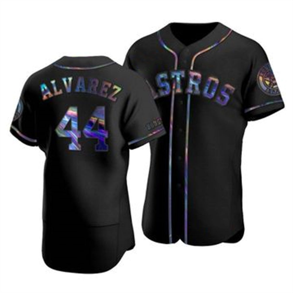 Houston Astros #44 Yordan Alvarez Iridescent Holographic Collection Jersey - Black Fedasgoge