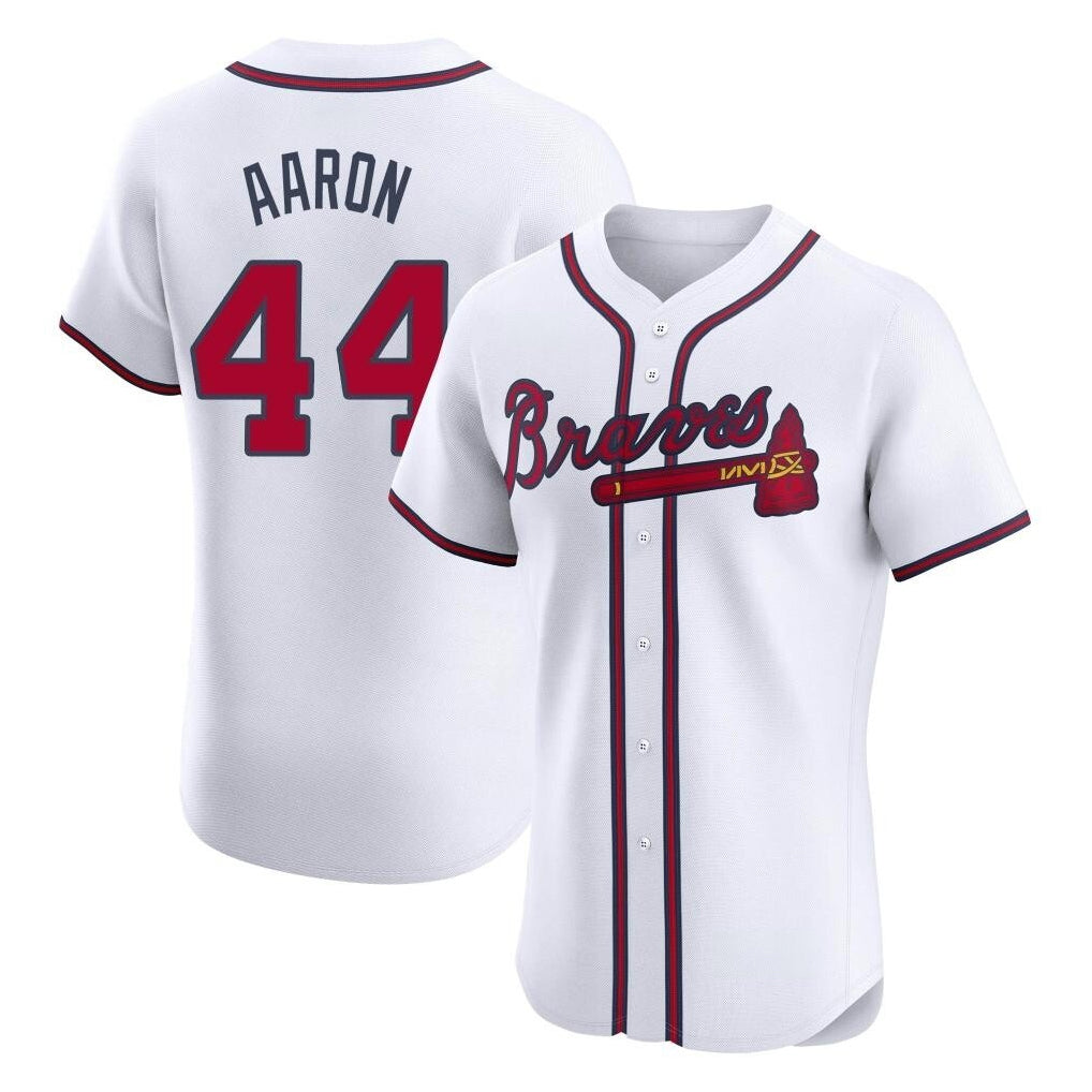 Atlanta Braves #44 Hank Aaron Player White Fedasgoge Limited Elite Home Game Stitched Jerseys