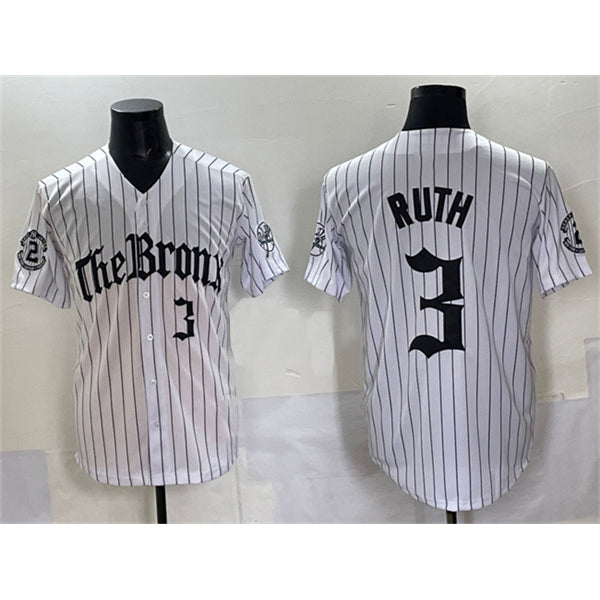 New York Yankees #3 Babe Ruth White Fedasgoge Pinstripe 'Gothic Legacy Edition' Vapor Premier Limited Stitched Jersey