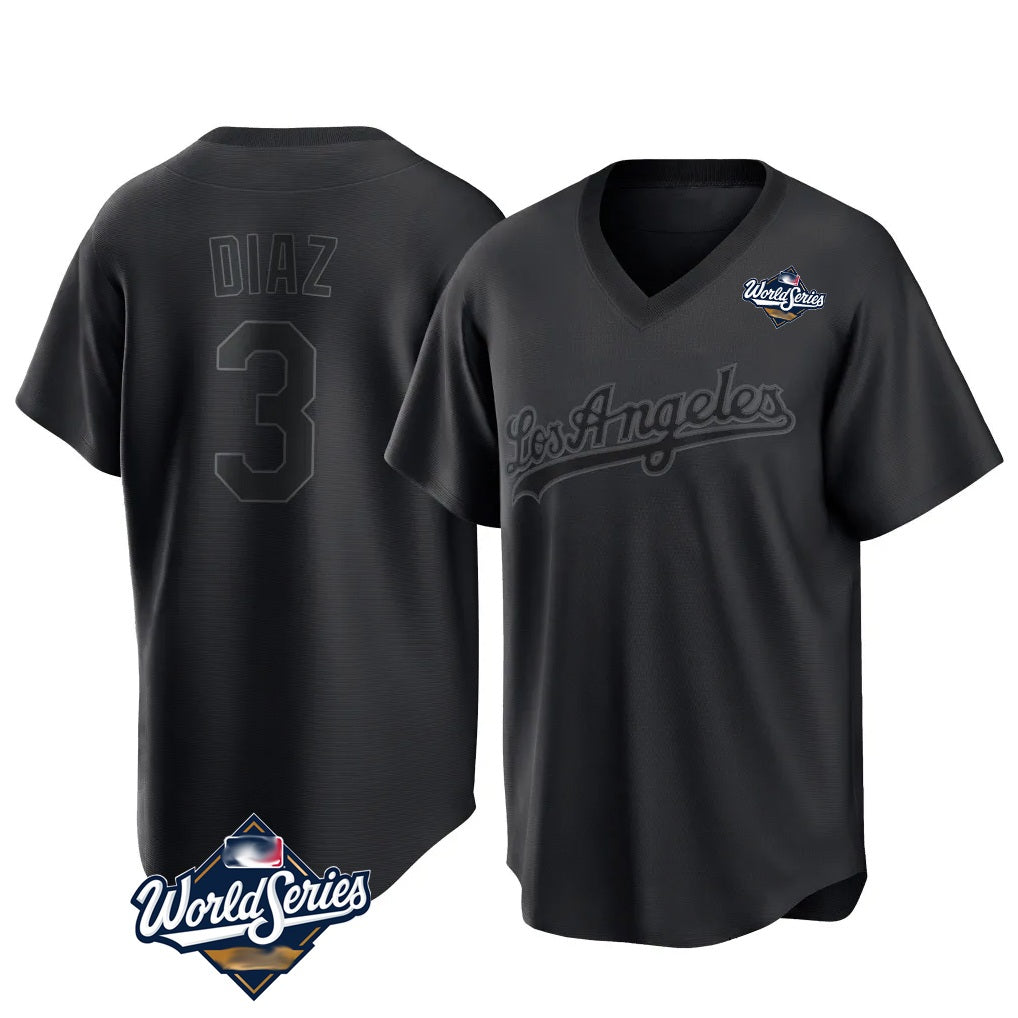 Los Angeles Dodgers #3 Edwin D¨ªaz Player Black Fedasgoge World Series Pitch Fashion T-shirt Stitched Jerseys