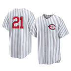 Cincinnati Reds #21 Hunter Greene Player White Fedasgoge Stripe Field of Dreams Game Home Stitched Jerseys