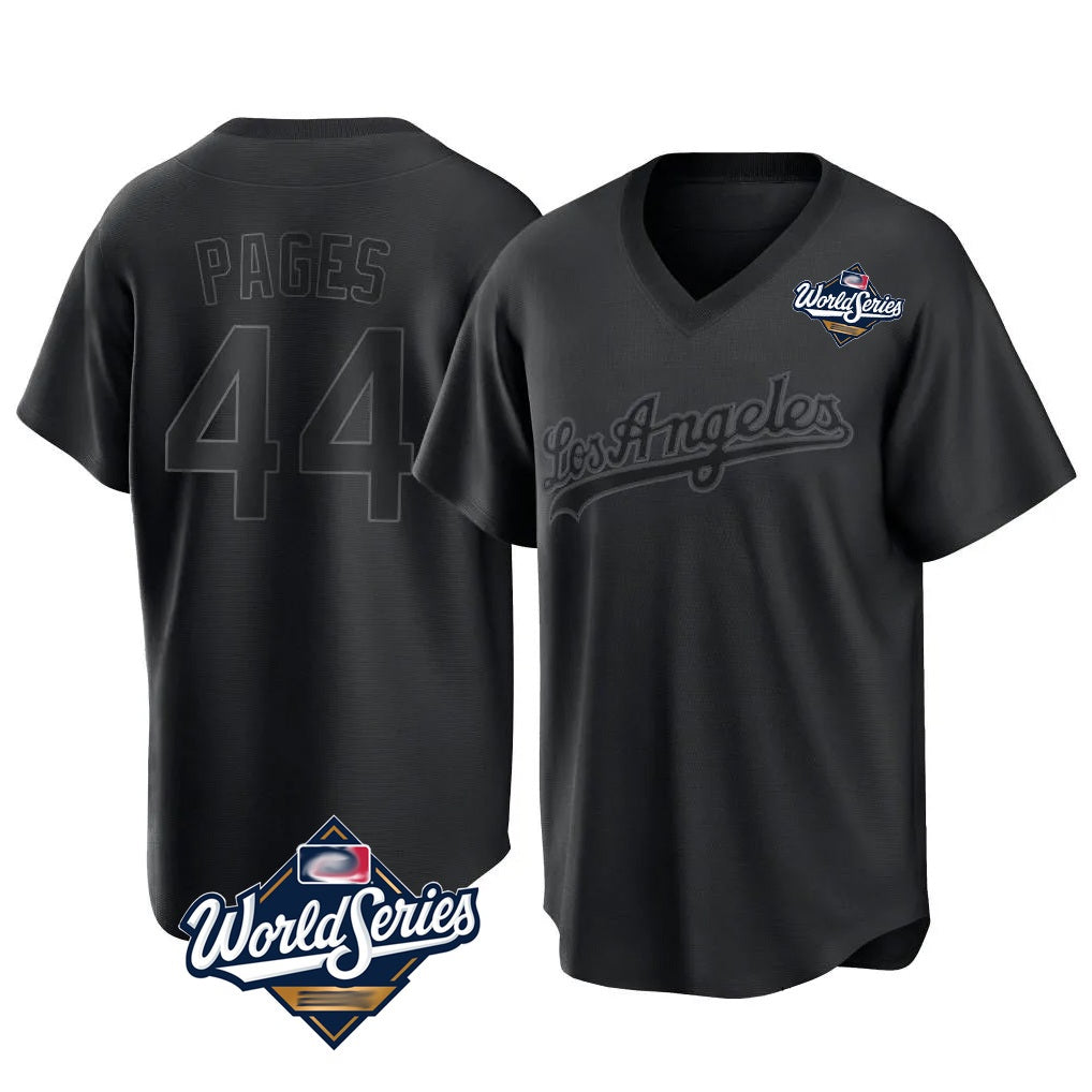 Los Angeles Dodgers #44 Andy Pages Player Black Fedasgoge World Series Pitch Fashion T-shirt Stitched Jerseys