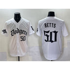 Los Angeles Dodgers #50 Mookie Betts White Fedasgoge 2025 LA Gothic Style With 2024 World Series Champions Patch Vapor Premier Limited Stitched Jersey
