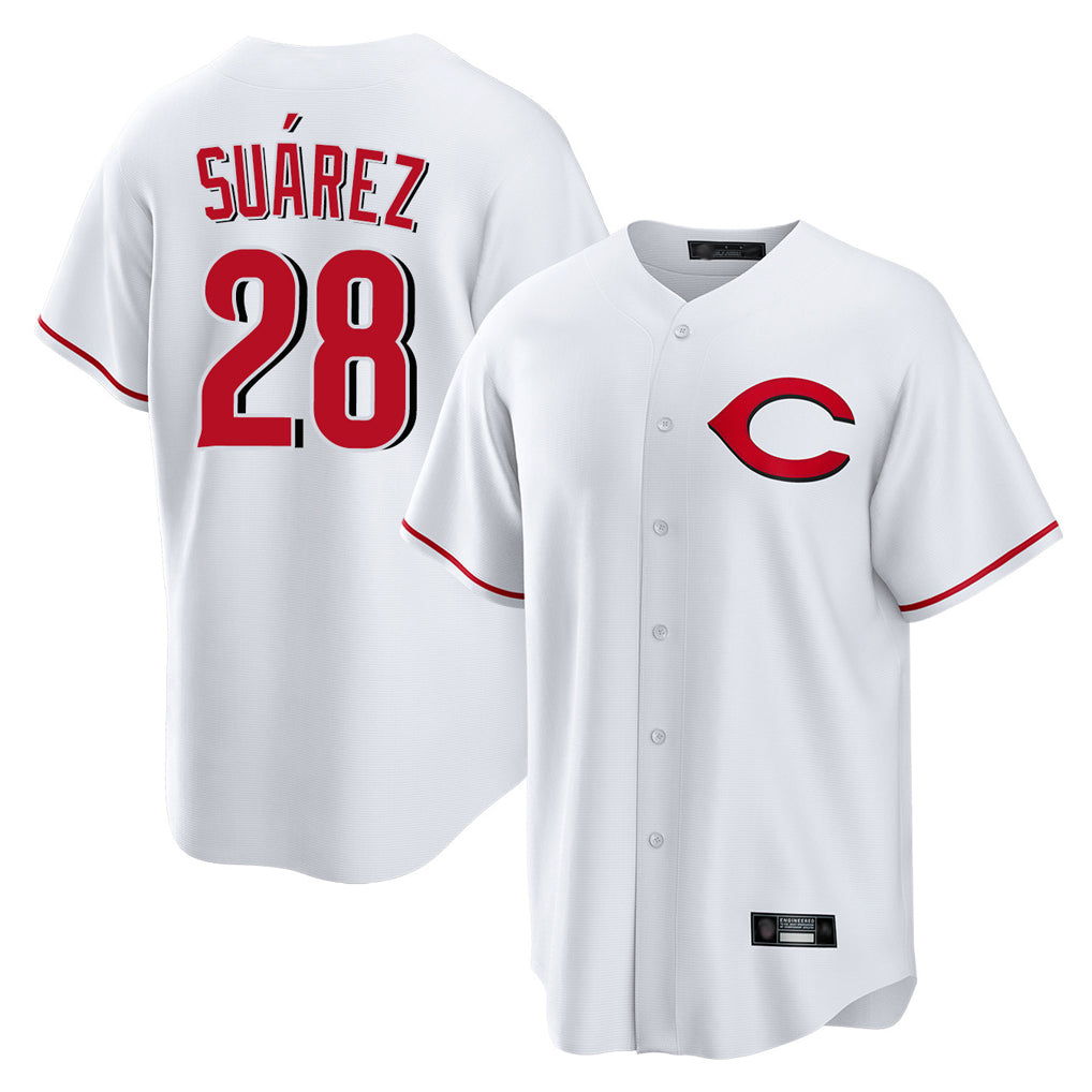 Cincinnati Reds #28 Eugenio Su¨¢rez Player White Fedasgoge Home Game Stitched Jerseys