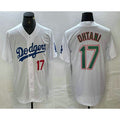 Los Angeles Dodgers #17 Shohei Ohtani Number White Green Fedasgoge Stitched Cool Base Jersey 2