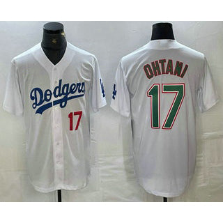 Los Angeles Dodgers #17 Shohei Ohtani Number White Green Fedasgoge Stitched Cool Base Jersey 2