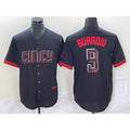 Cincinnati Reds #9 Joe Burrow Black Fedasgoge 2023 City Connect Cool Base Stitched Jersey 2