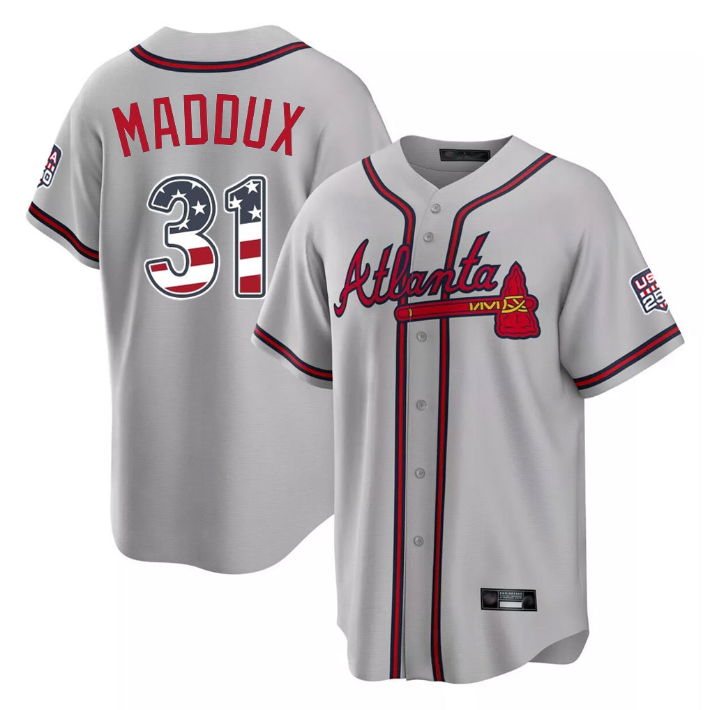 Atlanta Braves #31 Greg Maddux Player Gray Fedasgoge USA 250 Fourth Of July Limited Home Game Stitched Jerseys