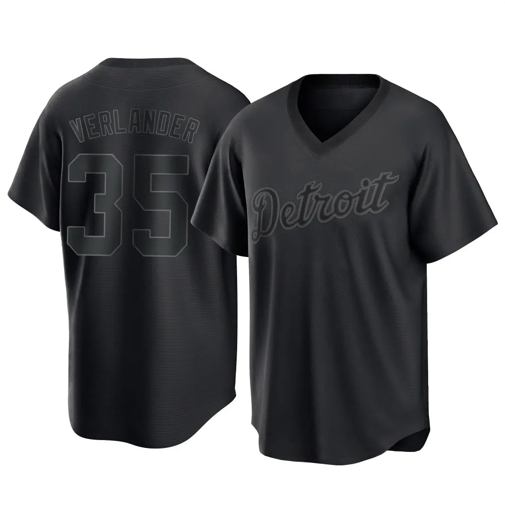 Detroit Tigers #35 Justin Verlander Player Black Fedasgoge T-shirt Home Game Stitched Jerseys