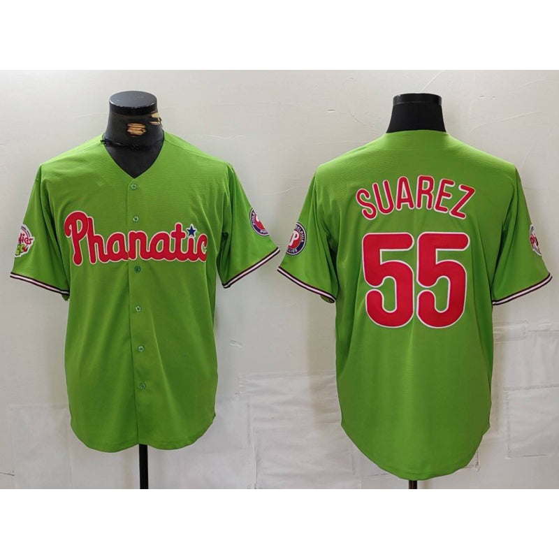 Philadelphia Phillies #55 Ranger Suarez Green Fedasgoge With Patch Stitched Cool Base Jersey