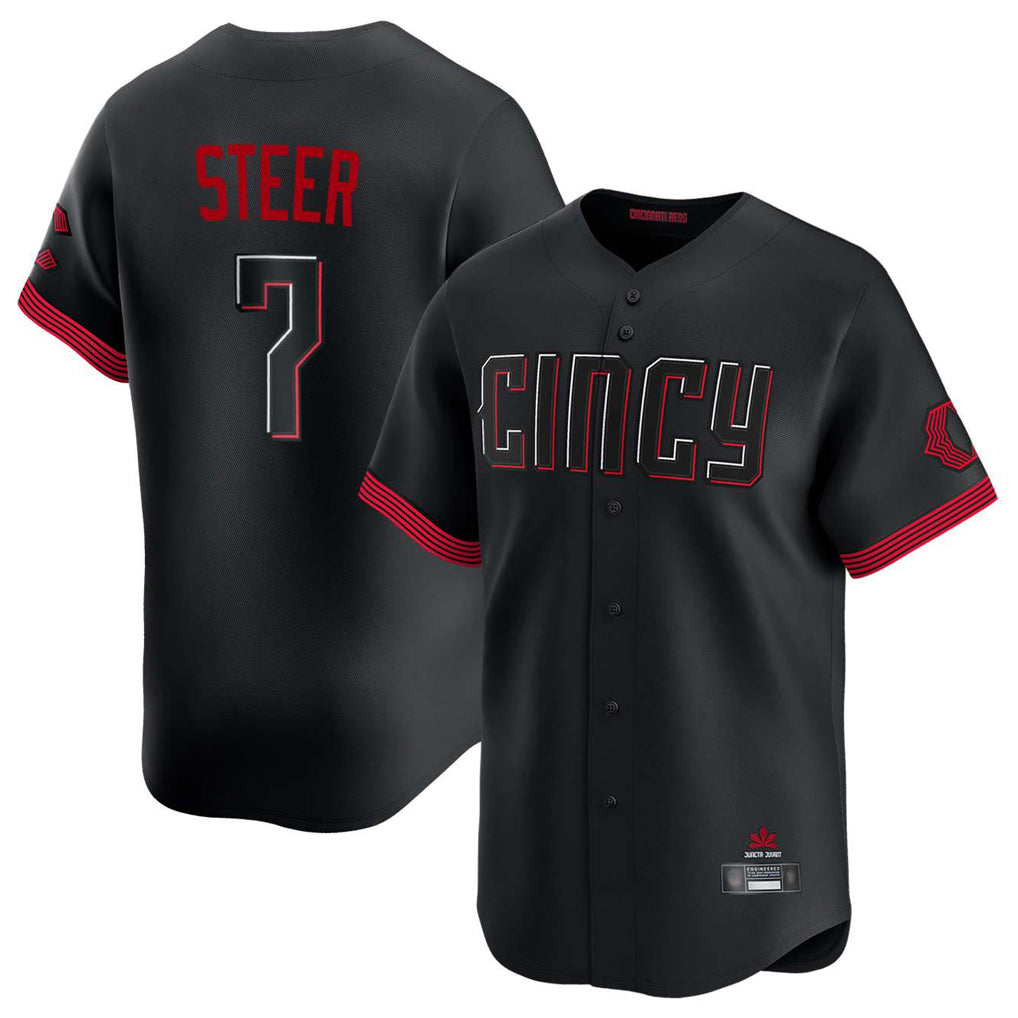 Cincinnati Reds #7 Spencer Steer Player Black Fedasgoge City Connect Home Limited Stitched Jerseys
