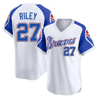 Atlanta Braves #27 Austin Riley Player White Fedasgoge Throwback Cooperstown Collection T-shirt Game Stitched Jerseys