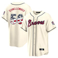 Atlanta Braves #56 Spencer Schwellenbach Player Cream Fedasgoge USA 250 Fourth Of July Limited Home Game Stitched Jerseys