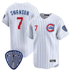 Chicago Cubs #7 Dansby Swanson Player White Fedasgoge Pinstripe Vapor Premier Limited Home Stitched Jerseys