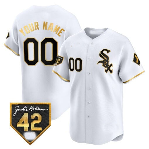 Custom Chicago White Sox 2024 Jackie Robinson Patch Vapor Premier Limited Jersey ¨C White Gold Fedasgoge