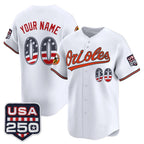 Custom Baltimore Orioles White Fedasgoge USA 250 Fourth of July Vapor Premier Limited Jersey - All Stitched