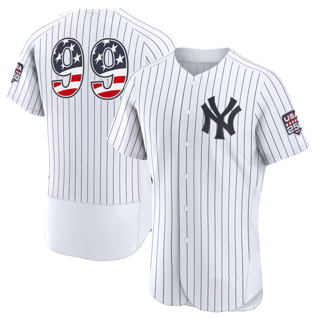 New York Yankees #99 Aaron Judge USA 250 Fourth of July Home Authentic Jersey - White Fedasgoge