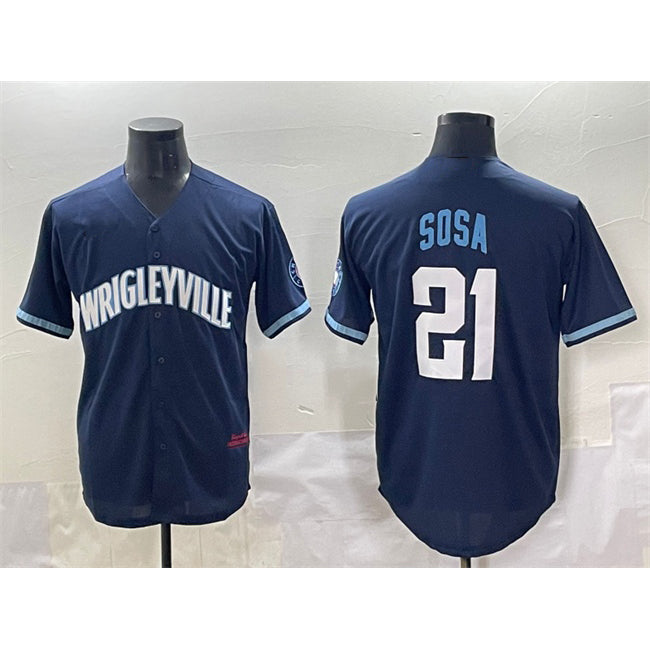 Chicago Cubs #21 Sammy Sosa Navy Fedasgoge City Connect Stitched Jersey