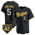 Los Angeles Dodgers #5 Freddie Freeman Black Gold Fedasgoge With Jackie Robinson Patch Limited Stitched Jersey